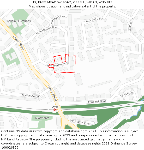 12, FARM MEADOW ROAD, ORRELL, WIGAN, WN5 8TE: Location map and indicative extent of plot