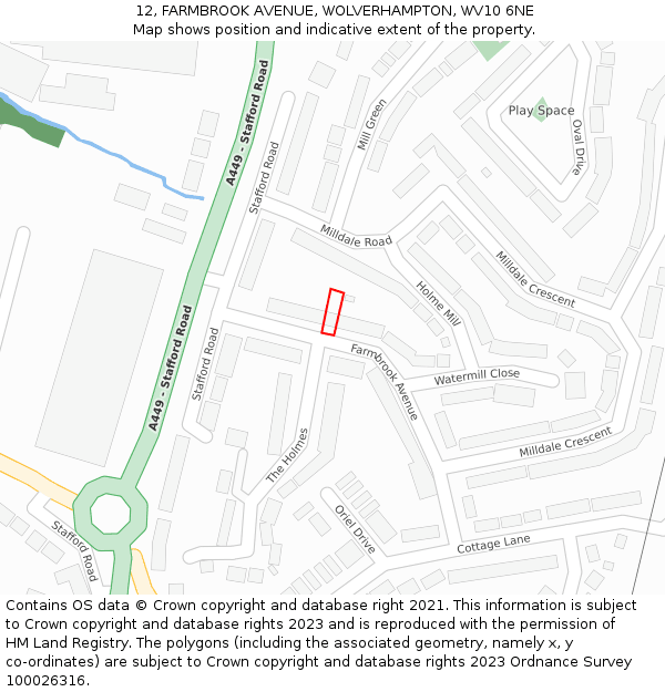 12, FARMBROOK AVENUE, WOLVERHAMPTON, WV10 6NE: Location map and indicative extent of plot