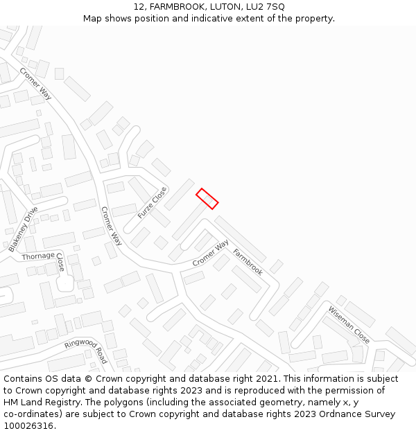 12, FARMBROOK, LUTON, LU2 7SQ: Location map and indicative extent of plot