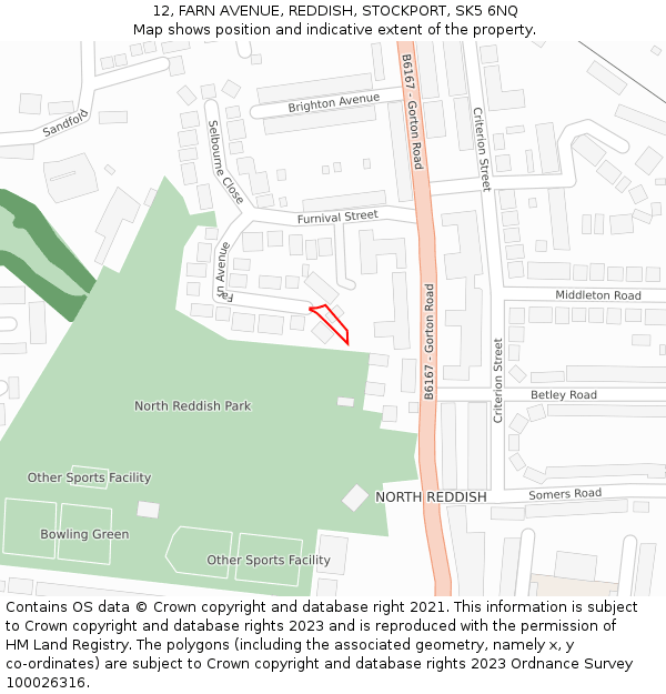 12, FARN AVENUE, REDDISH, STOCKPORT, SK5 6NQ: Location map and indicative extent of plot