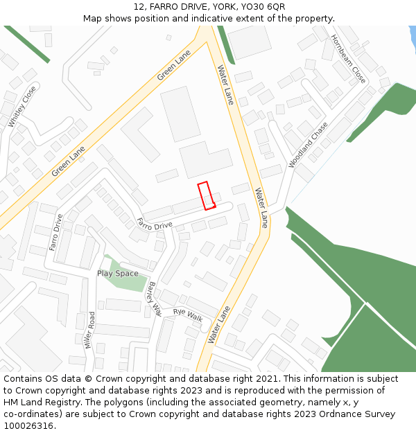 12, FARRO DRIVE, YORK, YO30 6QR: Location map and indicative extent of plot