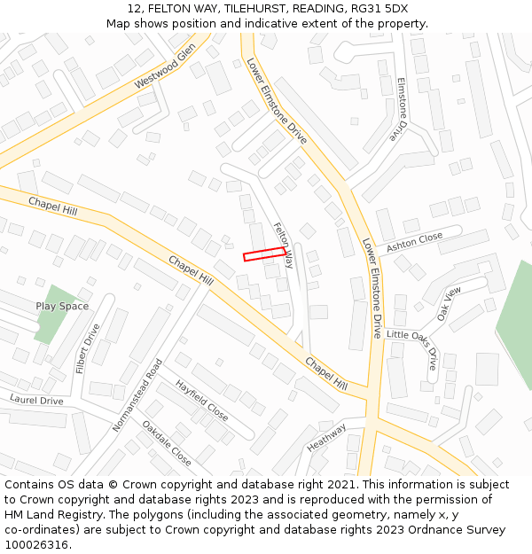 12, FELTON WAY, TILEHURST, READING, RG31 5DX: Location map and indicative extent of plot