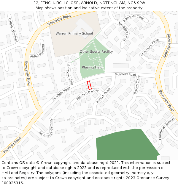 12, FENCHURCH CLOSE, ARNOLD, NOTTINGHAM, NG5 9PW: Location map and indicative extent of plot