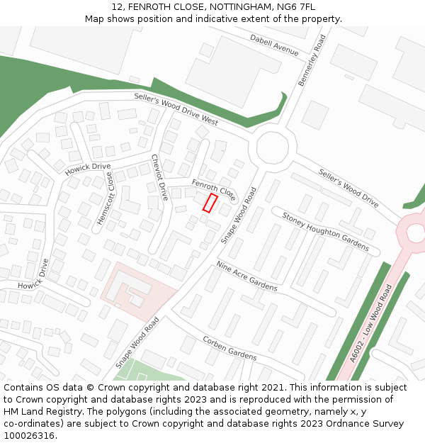 12, FENROTH CLOSE, NOTTINGHAM, NG6 7FL: Location map and indicative extent of plot