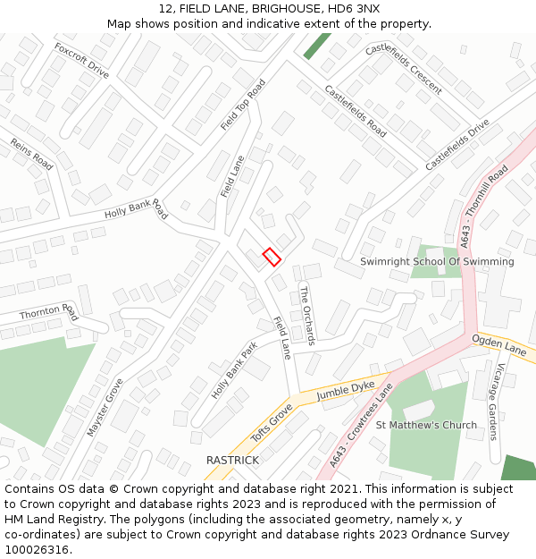 12, FIELD LANE, BRIGHOUSE, HD6 3NX: Location map and indicative extent of plot
