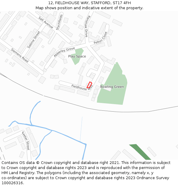 12, FIELDHOUSE WAY, STAFFORD, ST17 4FH: Location map and indicative extent of plot