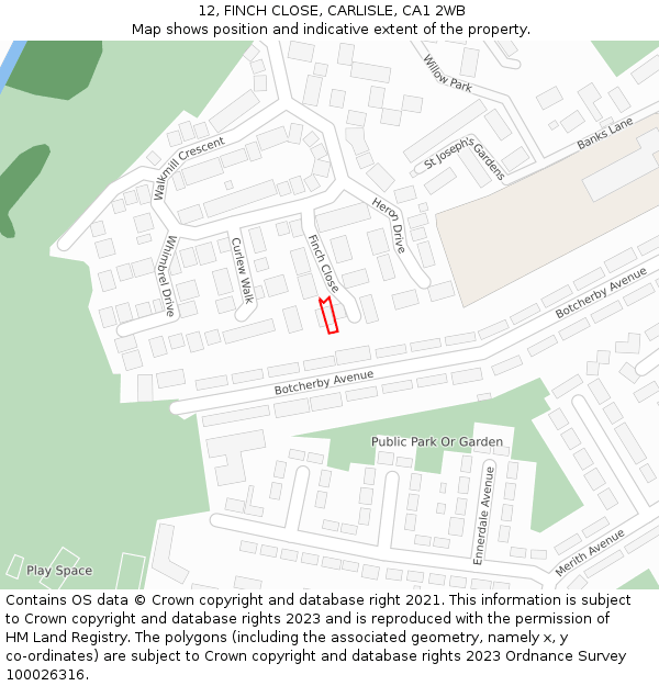 12, FINCH CLOSE, CARLISLE, CA1 2WB: Location map and indicative extent of plot