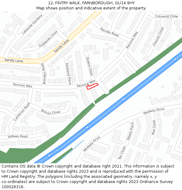 12, FINTRY WALK, FARNBOROUGH, GU14 9HY: Location map and indicative extent of plot
