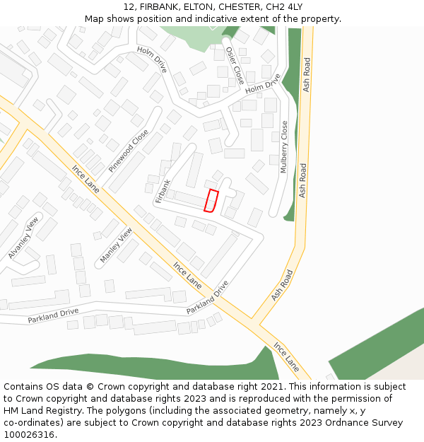 12, FIRBANK, ELTON, CHESTER, CH2 4LY: Location map and indicative extent of plot