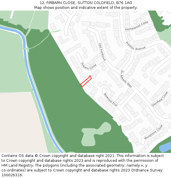 12, FIRBARN CLOSE, SUTTON COLDFIELD, B76 1AG: Location map and indicative extent of plot