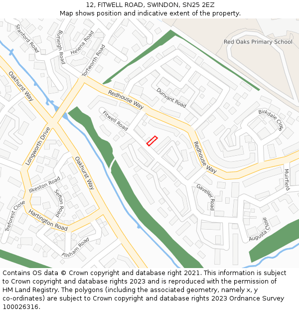 12, FITWELL ROAD, SWINDON, SN25 2EZ: Location map and indicative extent of plot