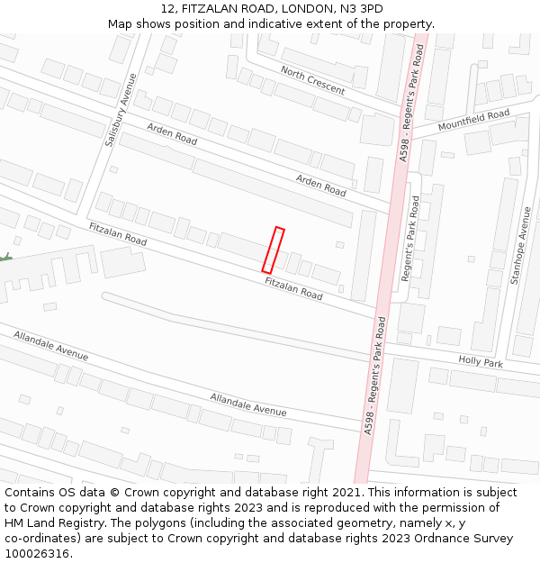 12, FITZALAN ROAD, LONDON, N3 3PD: Location map and indicative extent of plot