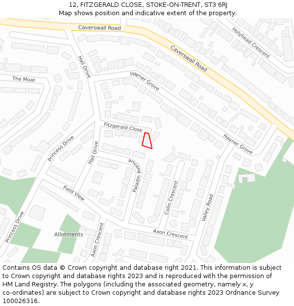 12, FITZGERALD CLOSE, STOKE-ON-TRENT, ST3 6RJ: Location map and indicative extent of plot