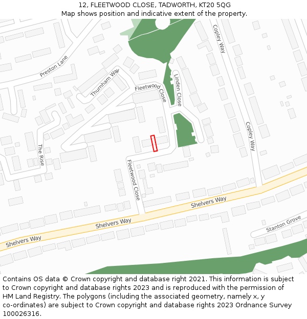 12, FLEETWOOD CLOSE, TADWORTH, KT20 5QG: Location map and indicative extent of plot