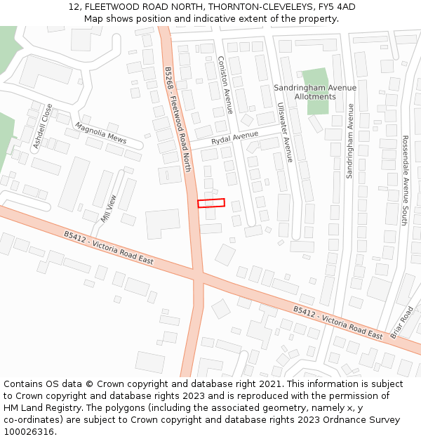 12, FLEETWOOD ROAD NORTH, THORNTON-CLEVELEYS, FY5 4AD: Location map and indicative extent of plot
