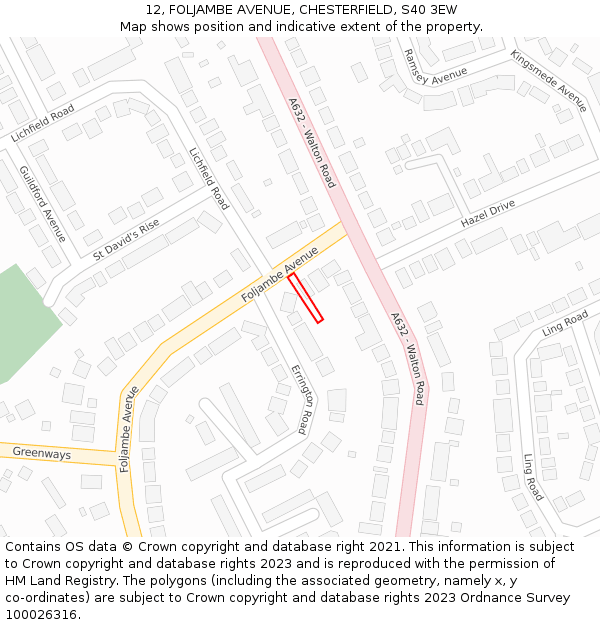 12, FOLJAMBE AVENUE, CHESTERFIELD, S40 3EW: Location map and indicative extent of plot