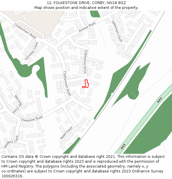 12, FOLKESTONE DRIVE, CORBY, NN18 8GZ: Location map and indicative extent of plot