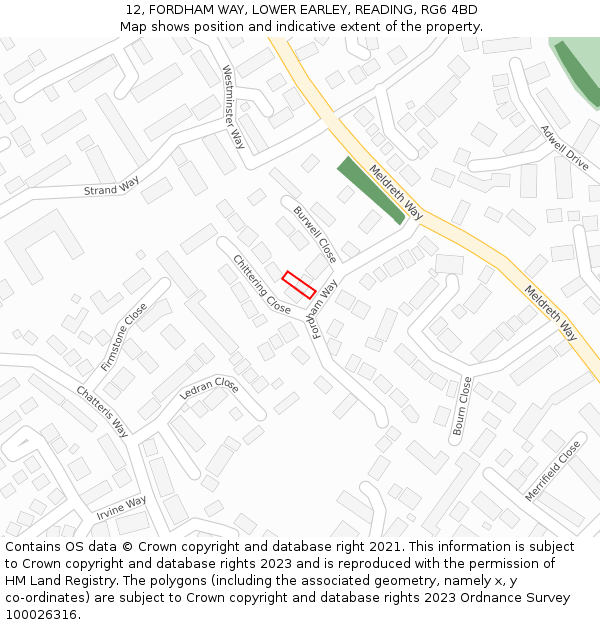 12, FORDHAM WAY, LOWER EARLEY, READING, RG6 4BD: Location map and indicative extent of plot