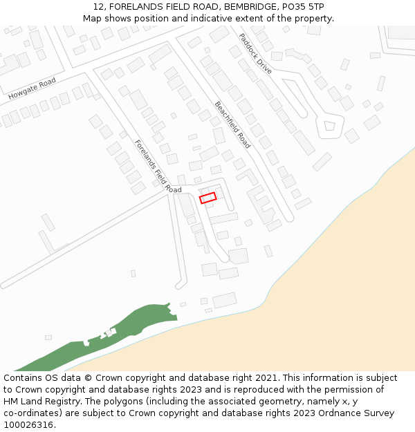 12, FORELANDS FIELD ROAD, BEMBRIDGE, PO35 5TP: Location map and indicative extent of plot
