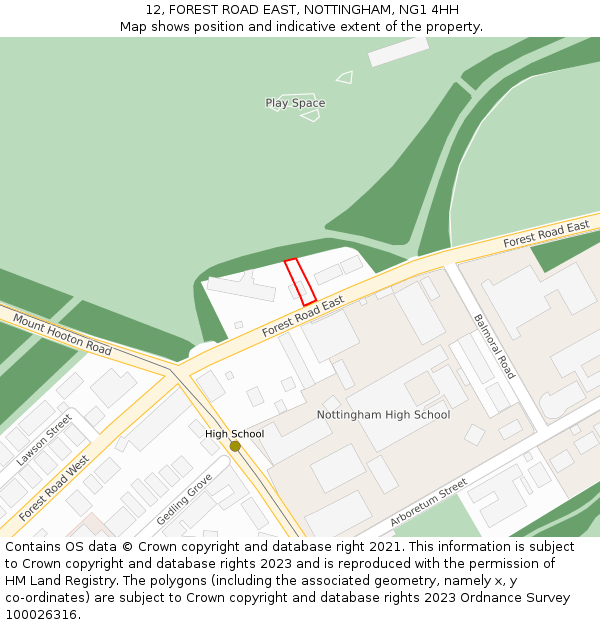 12, FOREST ROAD EAST, NOTTINGHAM, NG1 4HH: Location map and indicative extent of plot