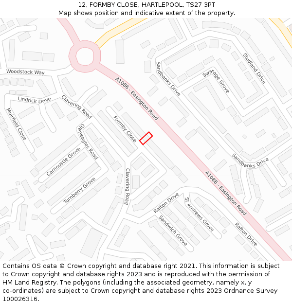 12, FORMBY CLOSE, HARTLEPOOL, TS27 3PT: Location map and indicative extent of plot