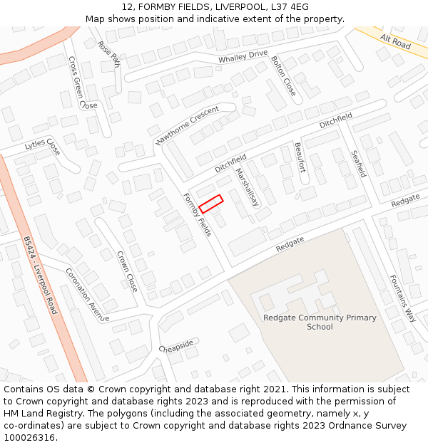 12, FORMBY FIELDS, LIVERPOOL, L37 4EG: Location map and indicative extent of plot