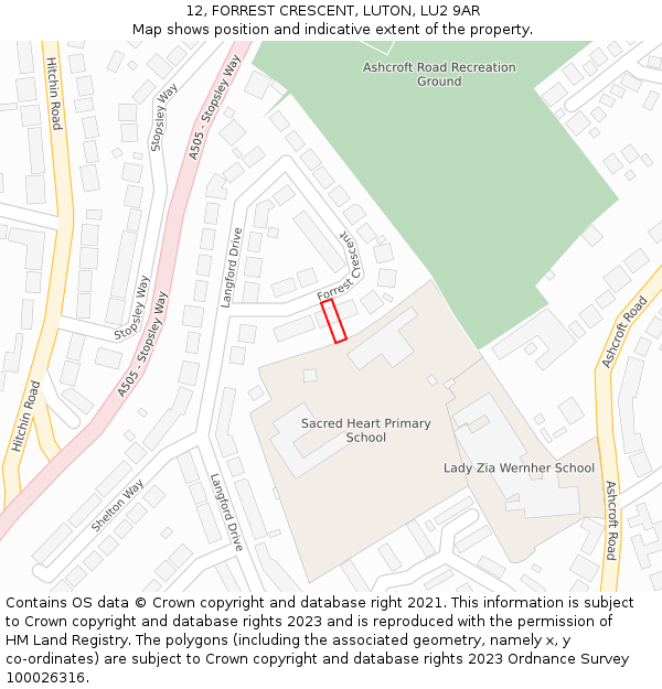 12, FORREST CRESCENT, LUTON, LU2 9AR: Location map and indicative extent of plot