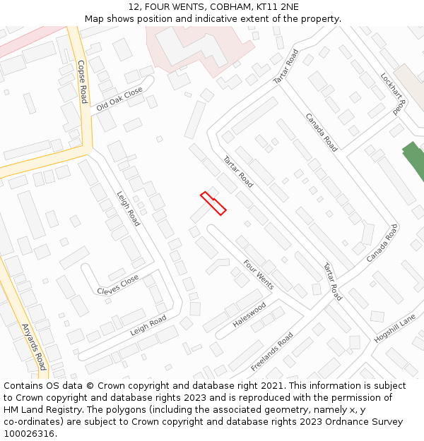 12, FOUR WENTS, COBHAM, KT11 2NE: Location map and indicative extent of plot