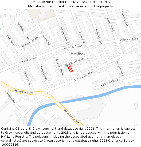 12, FOURDRINIER STREET, STOKE-ON-TRENT, ST1 3TX: Location map and indicative extent of plot