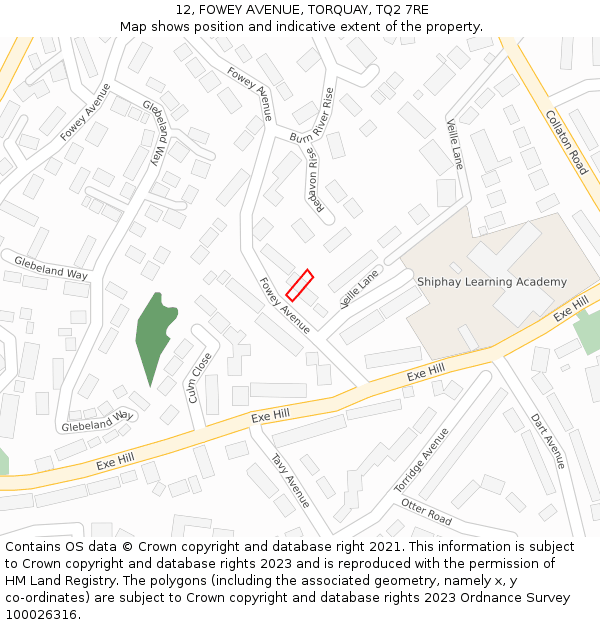 12, FOWEY AVENUE, TORQUAY, TQ2 7RE: Location map and indicative extent of plot