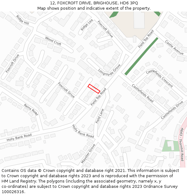 12, FOXCROFT DRIVE, BRIGHOUSE, HD6 3PQ: Location map and indicative extent of plot