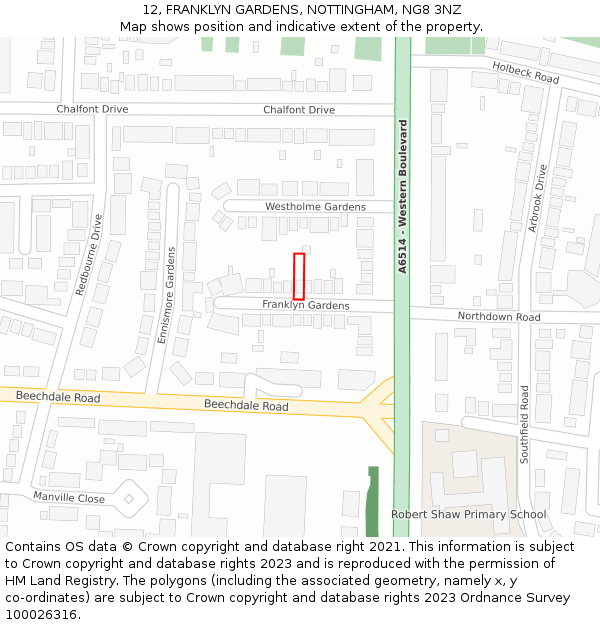 12, FRANKLYN GARDENS, NOTTINGHAM, NG8 3NZ: Location map and indicative extent of plot