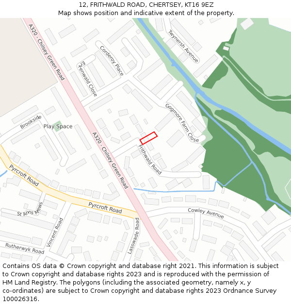 12, FRITHWALD ROAD, CHERTSEY, KT16 9EZ: Location map and indicative extent of plot