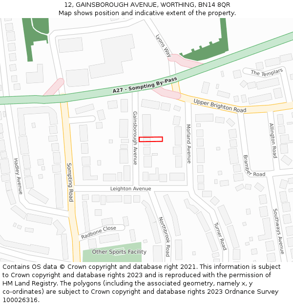 12, GAINSBOROUGH AVENUE, WORTHING, BN14 8QR: Location map and indicative extent of plot