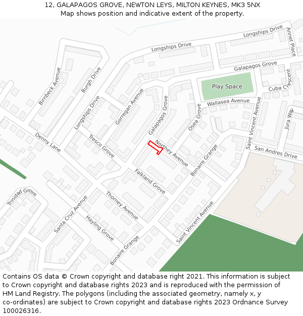12, GALAPAGOS GROVE, NEWTON LEYS, MILTON KEYNES, MK3 5NX: Location map and indicative extent of plot
