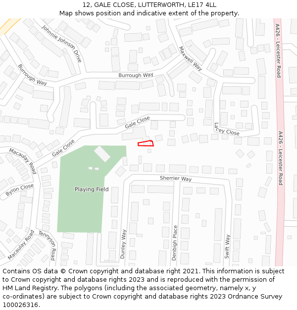 12, GALE CLOSE, LUTTERWORTH, LE17 4LL: Location map and indicative extent of plot
