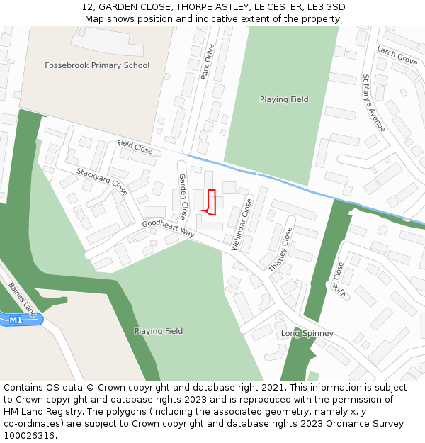 12, GARDEN CLOSE, THORPE ASTLEY, LEICESTER, LE3 3SD: Location map and indicative extent of plot