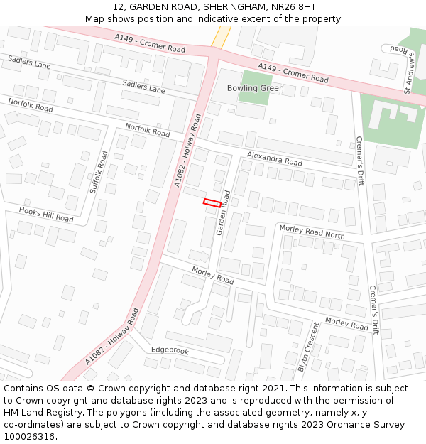 12, GARDEN ROAD, SHERINGHAM, NR26 8HT: Location map and indicative extent of plot