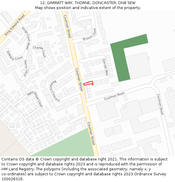 12, GARRATT WAY, THORNE, DONCASTER, DN8 5EW: Location map and indicative extent of plot