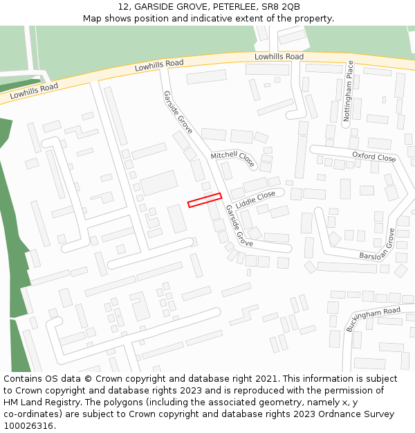 12, GARSIDE GROVE, PETERLEE, SR8 2QB: Location map and indicative extent of plot