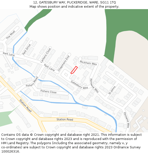 12, GATESBURY WAY, PUCKERIDGE, WARE, SG11 1TQ: Location map and indicative extent of plot