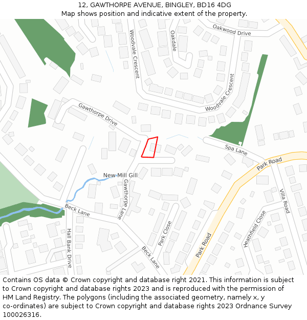 12, GAWTHORPE AVENUE, BINGLEY, BD16 4DG: Location map and indicative extent of plot