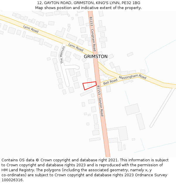 12, GAYTON ROAD, GRIMSTON, KING'S LYNN, PE32 1BG: Location map and indicative extent of plot