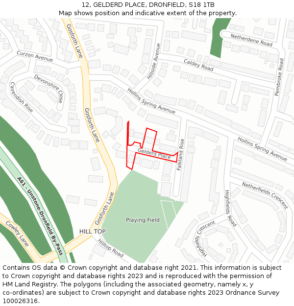 12, GELDERD PLACE, DRONFIELD, S18 1TB: Location map and indicative extent of plot