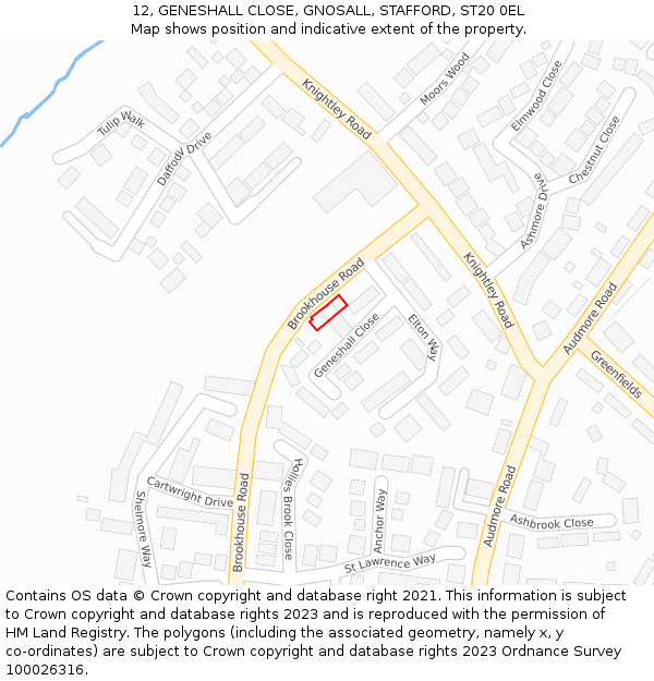 12, GENESHALL CLOSE, GNOSALL, STAFFORD, ST20 0EL: Location map and indicative extent of plot