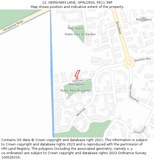 12, GERSHWIN LANE, SPALDING, PE11 3WF: Location map and indicative extent of plot