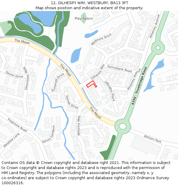 12, GILHESPY WAY, WESTBURY, BA13 3FT: Location map and indicative extent of plot