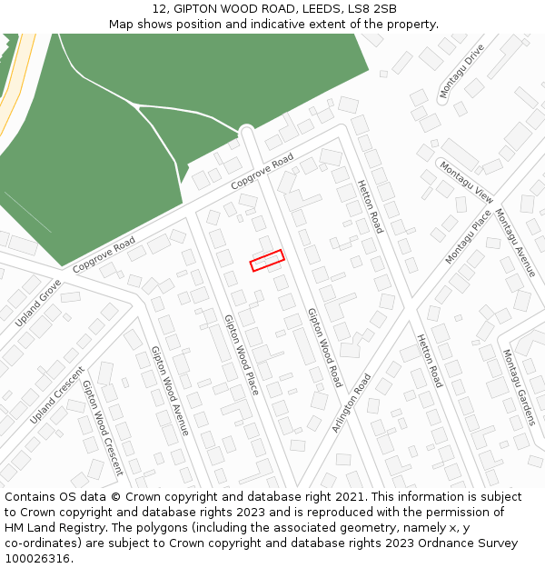 12, GIPTON WOOD ROAD, LEEDS, LS8 2SB: Location map and indicative extent of plot