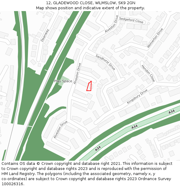 12, GLADEWOOD CLOSE, WILMSLOW, SK9 2GN: Location map and indicative extent of plot