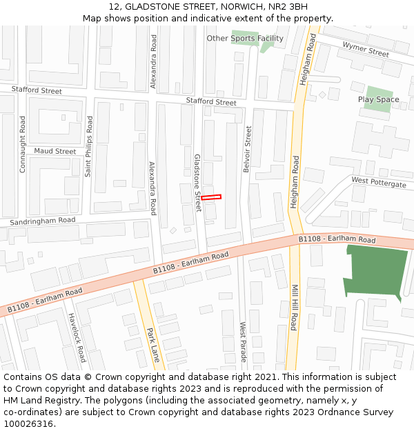 12, GLADSTONE STREET, NORWICH, NR2 3BH: Location map and indicative extent of plot